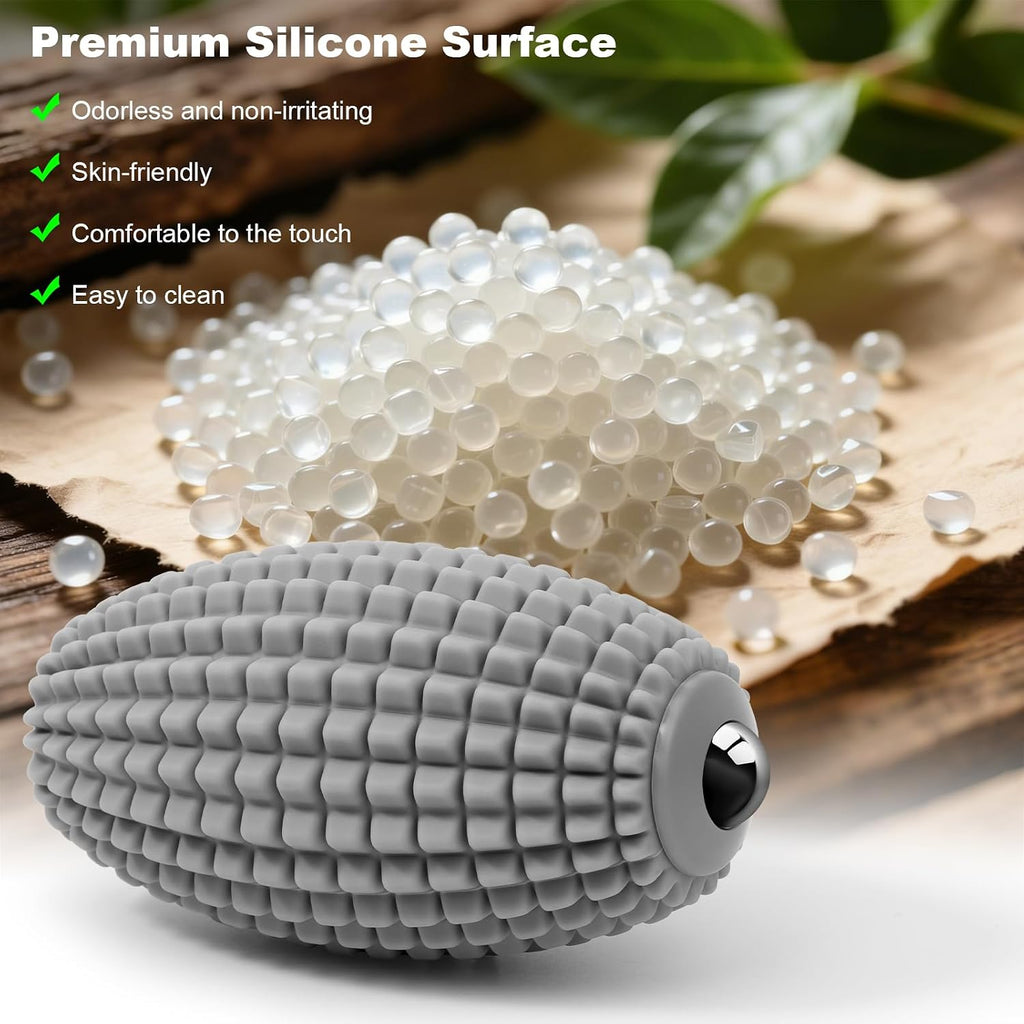 Electric Vibrating Massage Roller, Handheld Muscle Massager with Ball-Shaped Rolling Head, 3 Speed Rechargeable Silicone Massager for Muscle Relaxation at Gym, Office & Travel (Gray)
