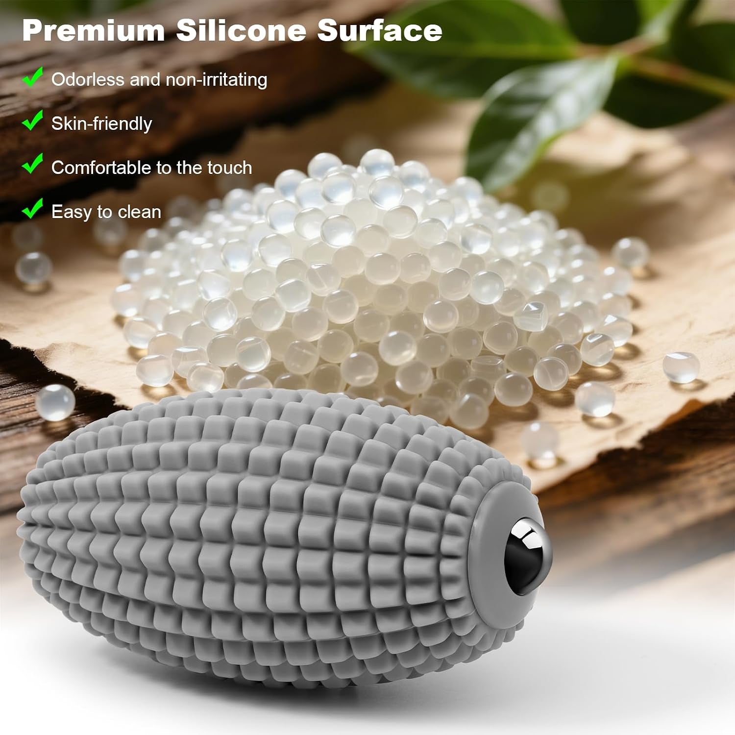 Electric Vibrating Massage Roller, Handheld Muscle Massager with Ball-Shaped Rolling Head, 3 Speed Rechargeable Silicone Massager for Muscle Relaxation at Gym, Office & Travel (Gray)