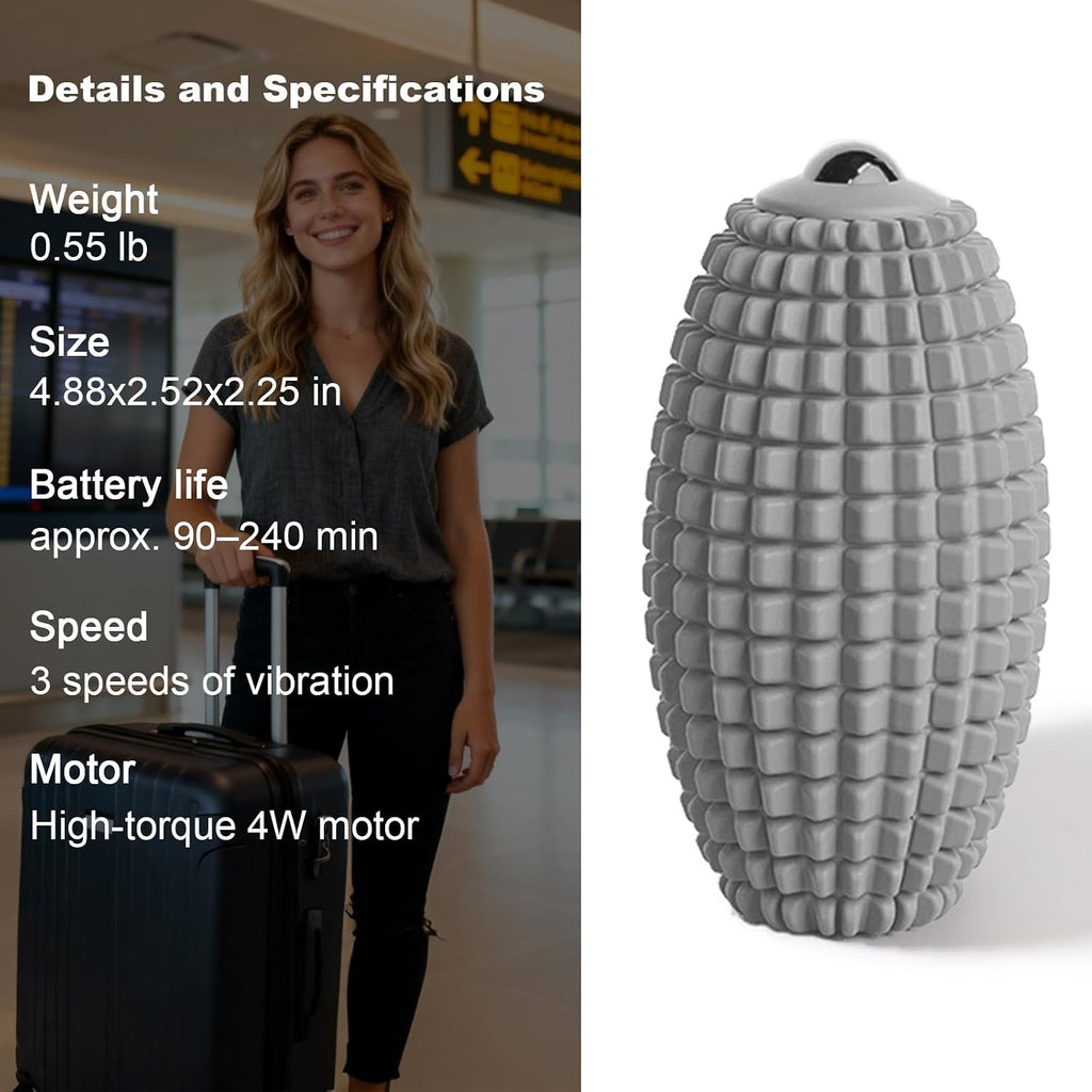 Electric Vibrating Massage Roller, Handheld Muscle Massager with Ball-Shaped Rolling Head, 3 Speed Rechargeable Silicone Massager for Muscle Relaxation at Gym, Office & Travel (Gray)