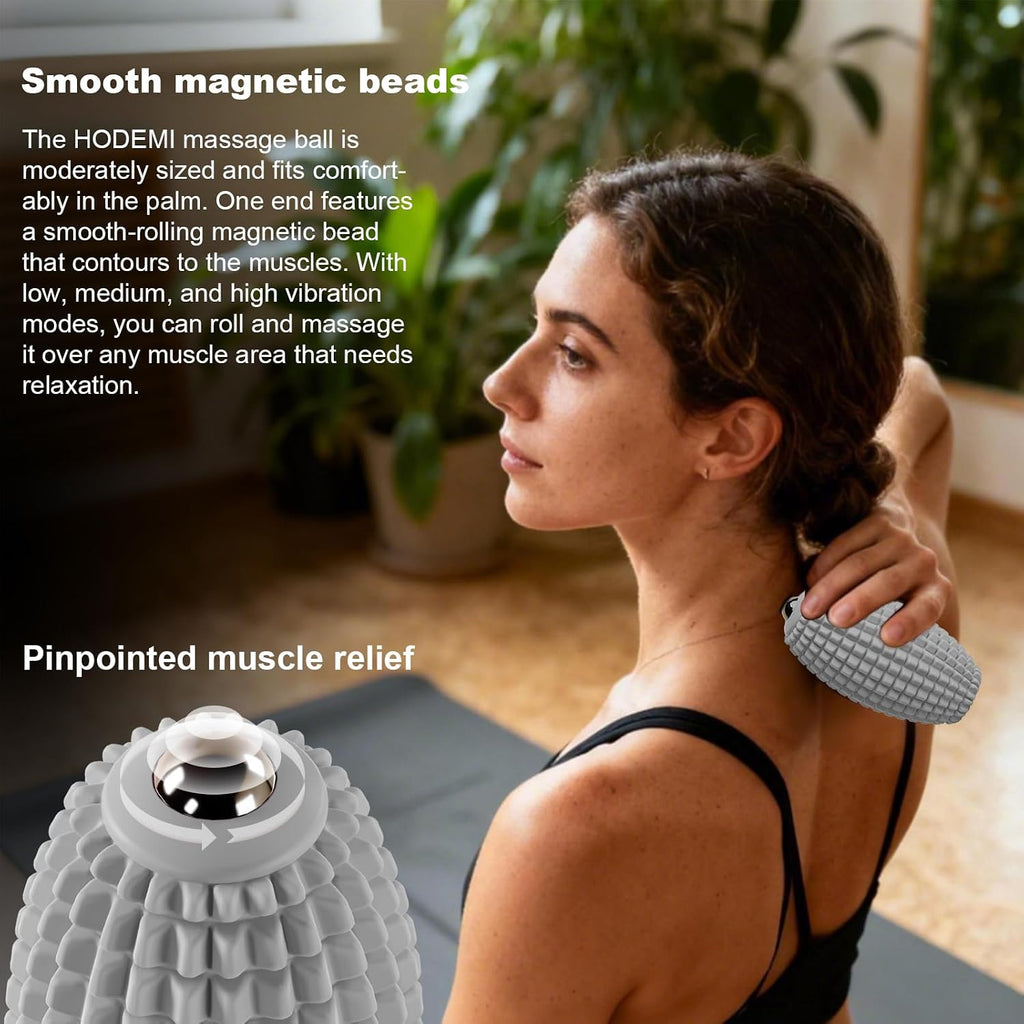 Electric Vibrating Massage Roller, Handheld Muscle Massager with Ball-Shaped Rolling Head, 3 Speed Rechargeable Silicone Massager for Muscle Relaxation at Gym, Office & Travel (Gray)