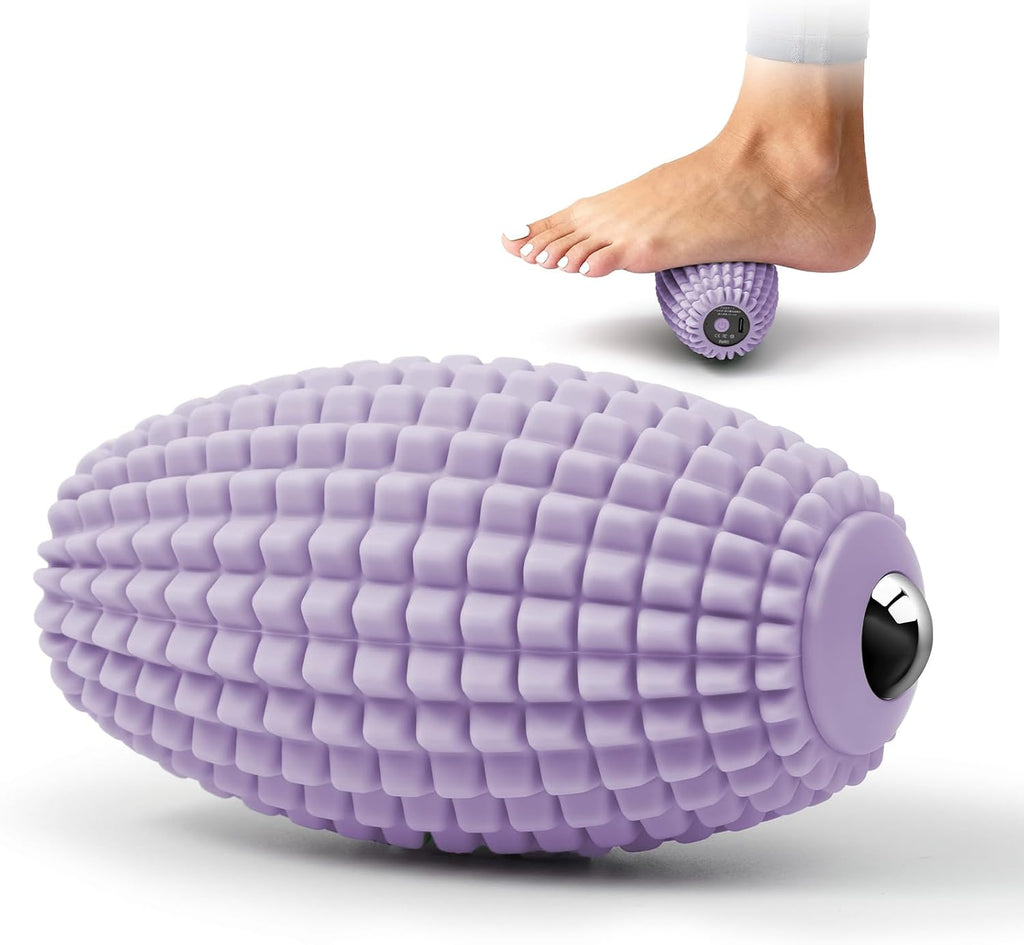 Vibrating Massage Ball with Magnetic Rolling Head, Handheld High-Frequency Vibration Massager, 3 Speed Levels, Rechargeable Silicone Massage Roller for Gym, Office, and Travel Use (Purple)