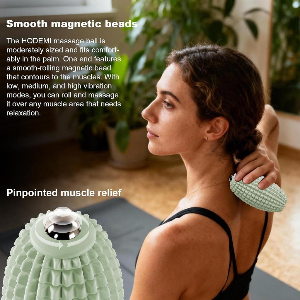 Vibrating Massage Ball with Magnetic Rolling Head, Handheld High-Frequency Vibration Massager, 3 Speed Levels (Green)