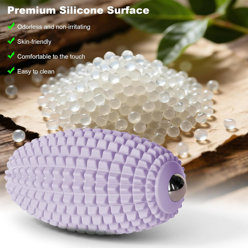 Vibrating Massage Ball with Magnetic Rolling Head, Handheld High-Frequency Vibration Massager, 3 Speed Levels, Rechargeable Silicone Massage Roller for Gym, Office, and Travel Use (Purple)