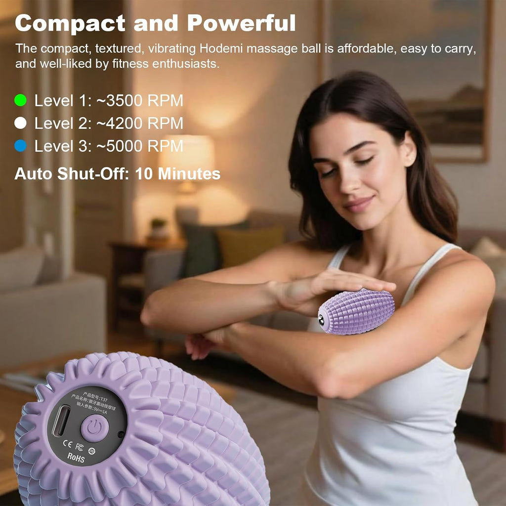 Vibrating Massage Ball with Magnetic Rolling Head, Handheld High-Frequency Vibration Massager, 3 Speed Levels, Rechargeable Silicone Massage Roller for Gym, Office, and Travel Use (Purple)