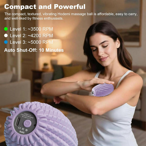 Vibrating Massage Ball with Magnetic Rolling Head, Handheld High-Frequency Vibration Massager, 3 Speed Levels, Rechargeable Silicone Massage Roller for Gym, Office, and Travel Use (Purple)