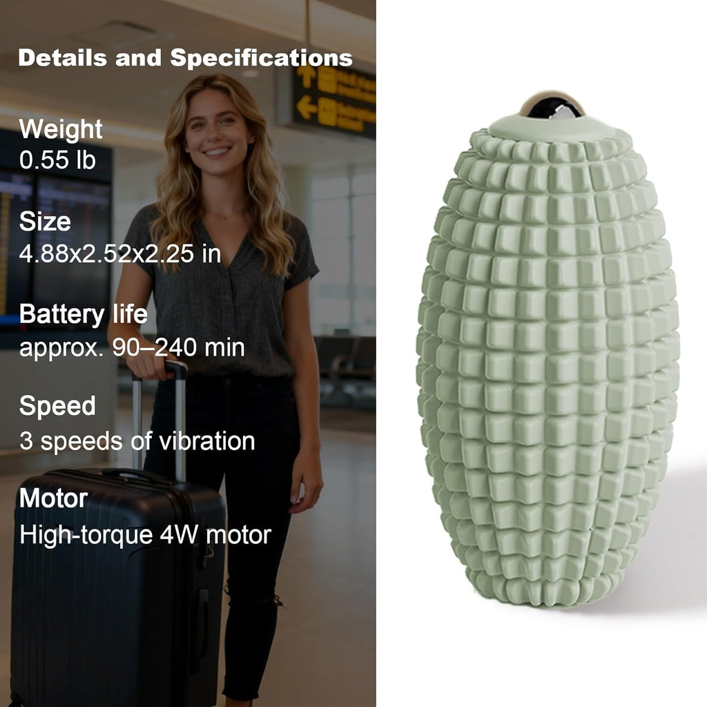 Vibrating Massage Ball with Magnetic Rolling Head, Handheld High-Frequency Vibration Massager, 3 Speed Levels (Green)