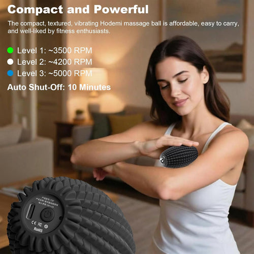 Vibrating Massage Ball Roller with Rolling Head for Foot & Muscle Relaxation, Electric Massage Ball with 3 Speeds for Myofascial Release, Sports Recovery, Yoga & Fitness (Black)