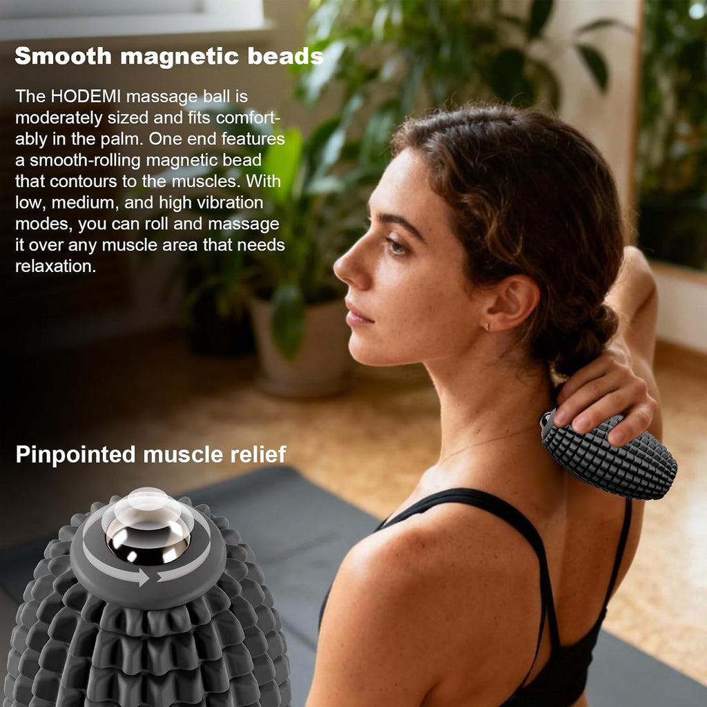 Vibrating Massage Ball Roller with Rolling Head for Foot & Muscle Relaxation, Electric Massage Ball with 3 Speeds for Myofascial Release, Sports Recovery, Yoga & Fitness (Black)