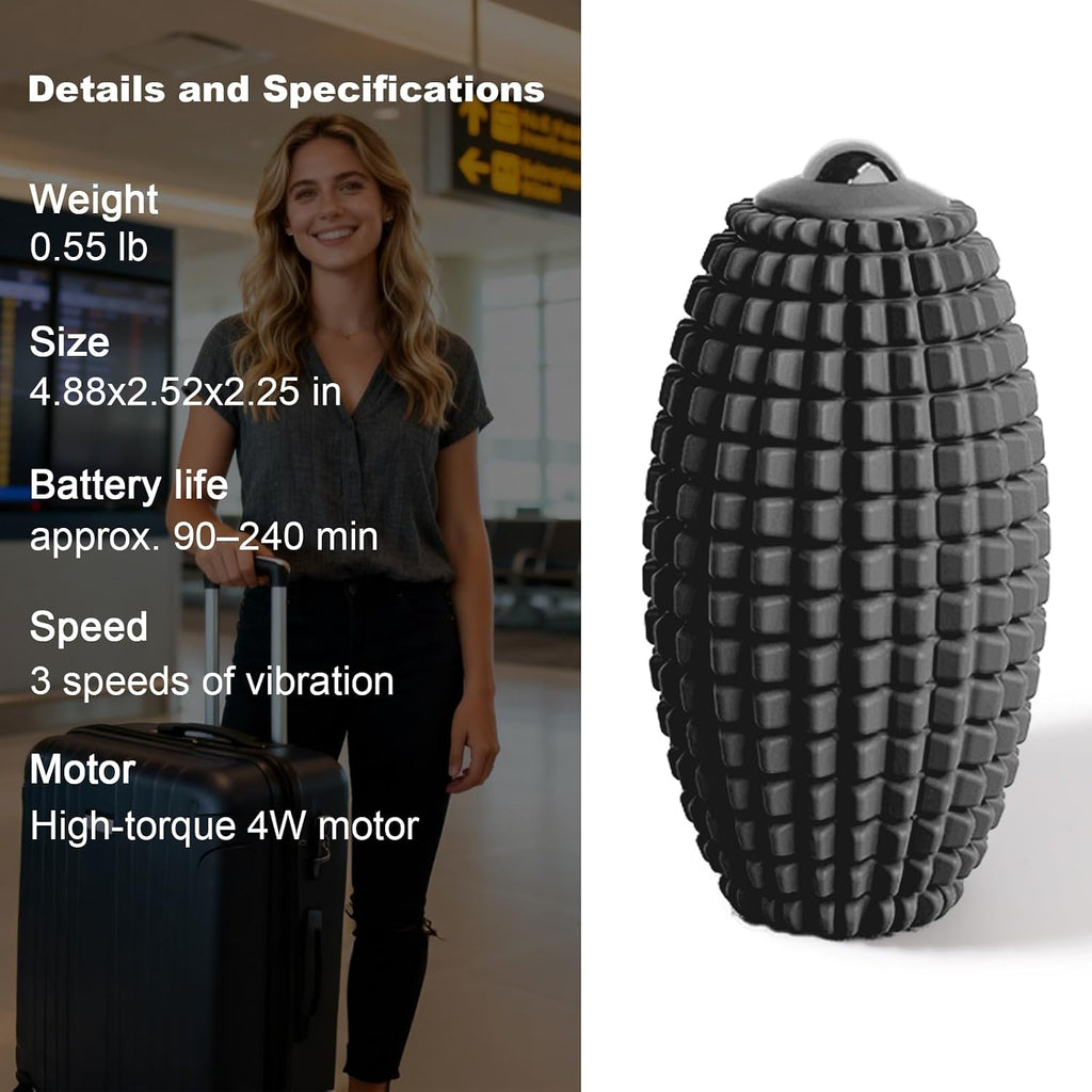 Vibrating Massage Ball Roller with Rolling Head for Foot & Muscle Relaxation, Electric Massage Ball with 3 Speeds for Myofascial Release, Sports Recovery, Yoga & Fitness (Black)